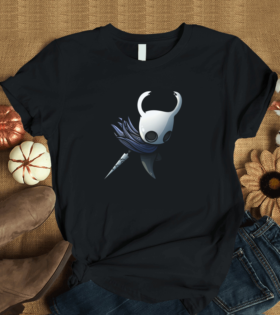 Hollow Knight Character with Cloak and Nail Weapon T-Shirt