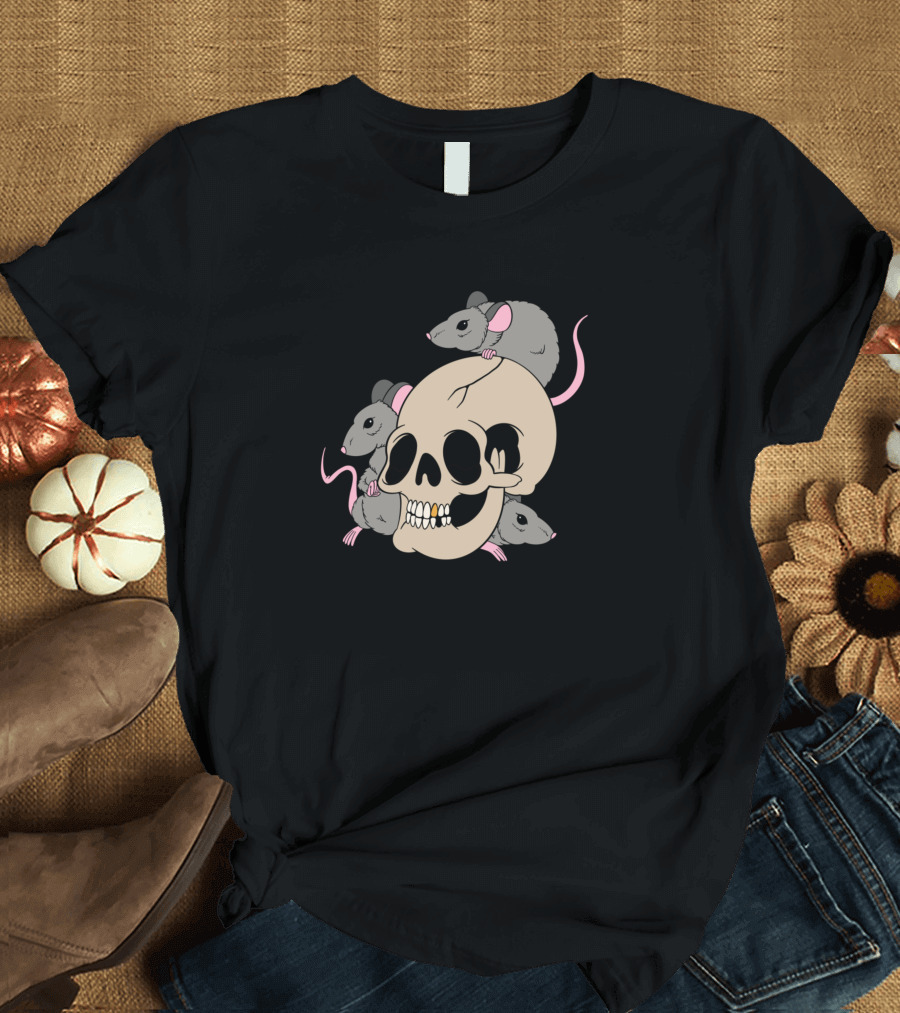 Rat Mouse Skull Trio with Pink Ears and Tail T-Shirt