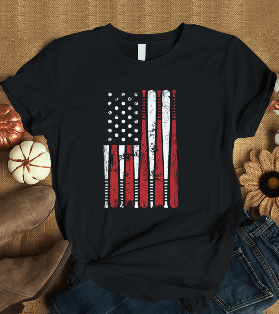 Vintage American Flag Made of Baseball Bats USA T-Shirt