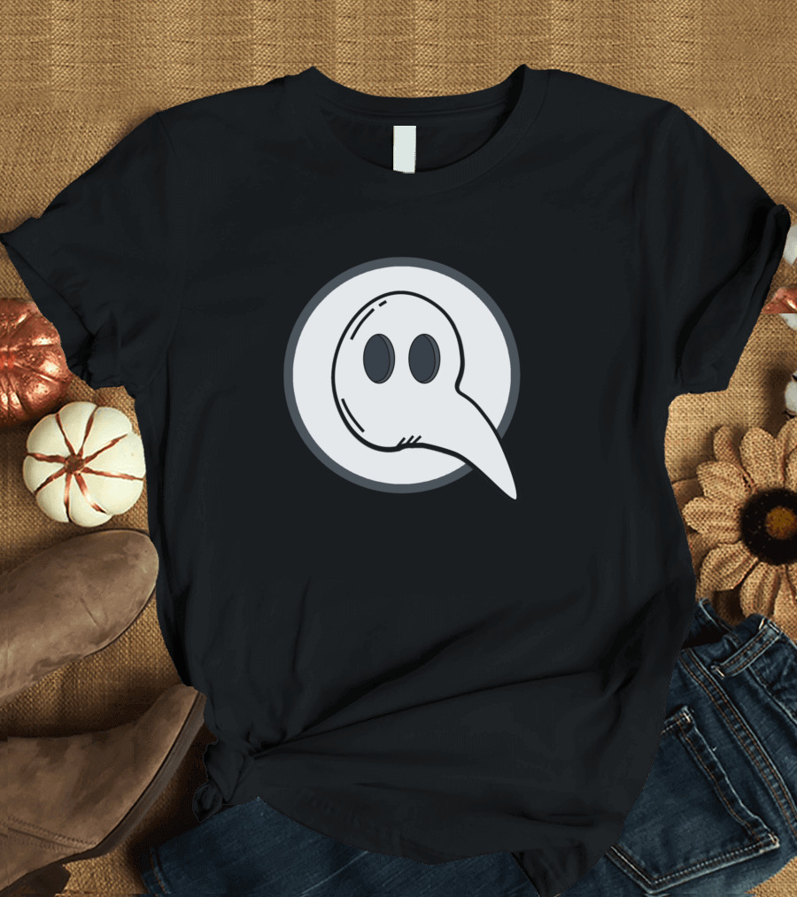 Cartoon Plague Mask Ghostly Circle Emblem T-Shirt