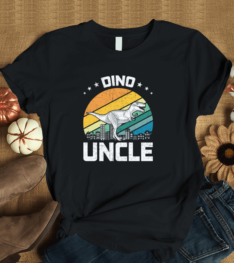 Dino Uncle Dinosaur Rainbow City Retro Family T-Shirt