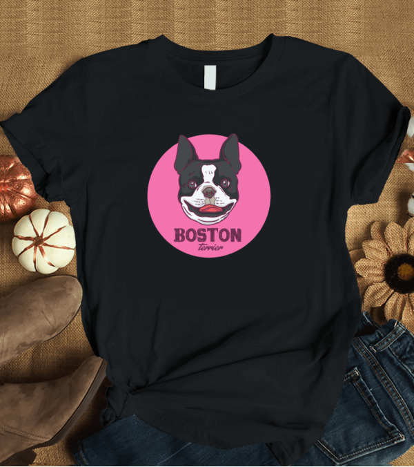 T-Shirt: Boston Terrier Dogs Pink Circle T-Shirt Boston Terrier Dogs Pink Circle T-Shirt