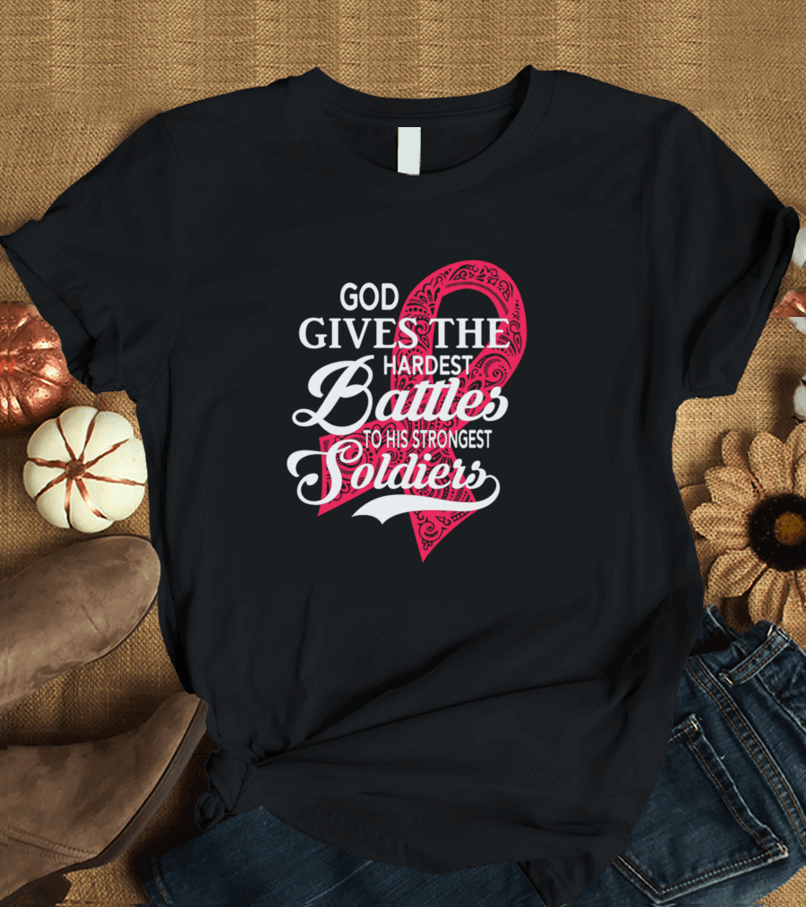 God Gives The Hardest Battles To His Strongest Soldiers Red Awareness T-Shirt
