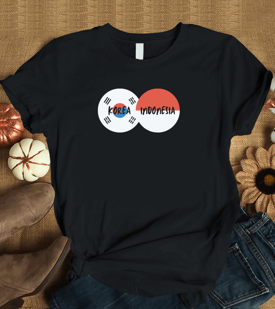 Korea Indonesia Flags Graphic Korea Indonesian Collaboration T-Shirt