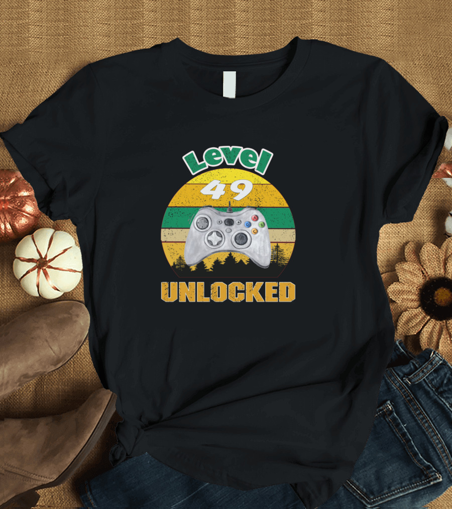 Level 49 Unlocked Gamer Milestone with Vintage Controller T-Shirt