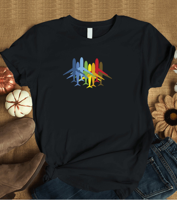T-Shirt: Multiple Airplane Silhouette Rainbow Formation T-Shirt Multiple Airplane Silhouette Rainbow Formation T-Shirt