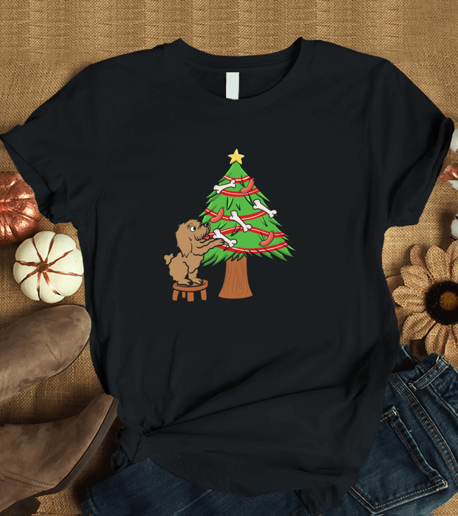 Goldendoodle Dog and Christmas Tree with Bones and Sausages T-Shirt