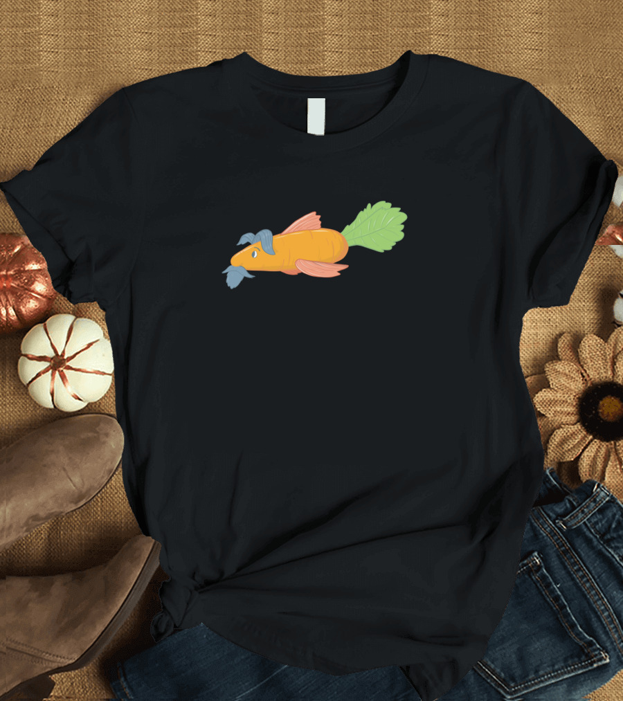 Carrot Fish Fusion with Leafy Tail and Mustached Face T-Shirt