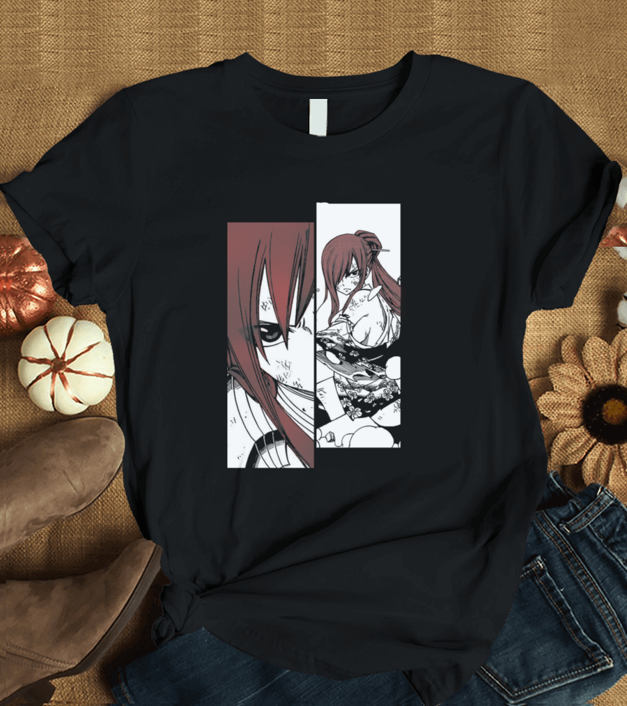 Erza Scarlet Manga Panels Dual Sword Stance T-Shirt