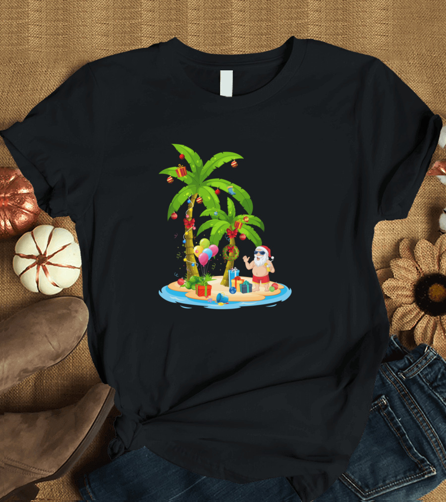 Santa Christmas Tropical Island Beach Party Hawaii Fun T-Shirt