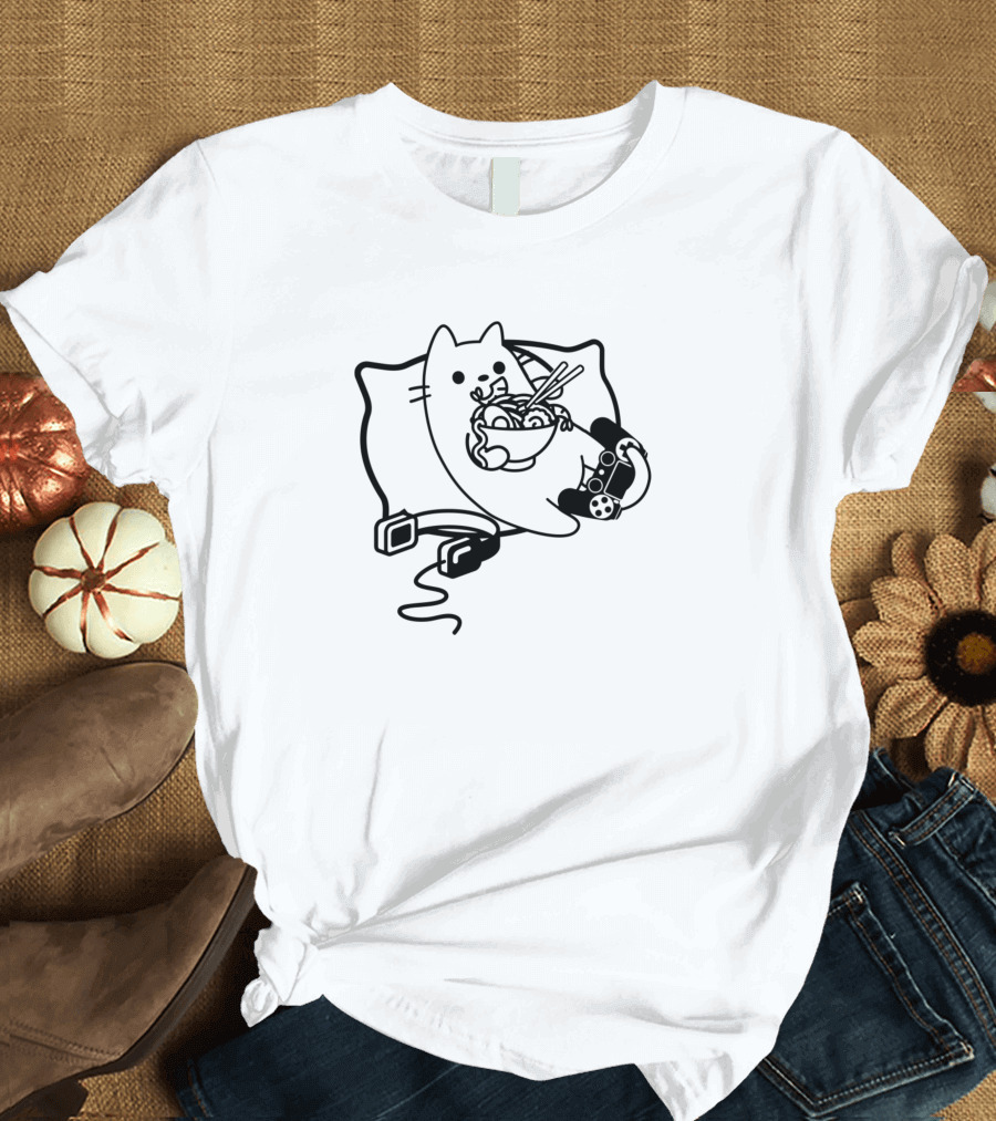 Gamer Cat Loading Ramen Game Paused T-Shirt