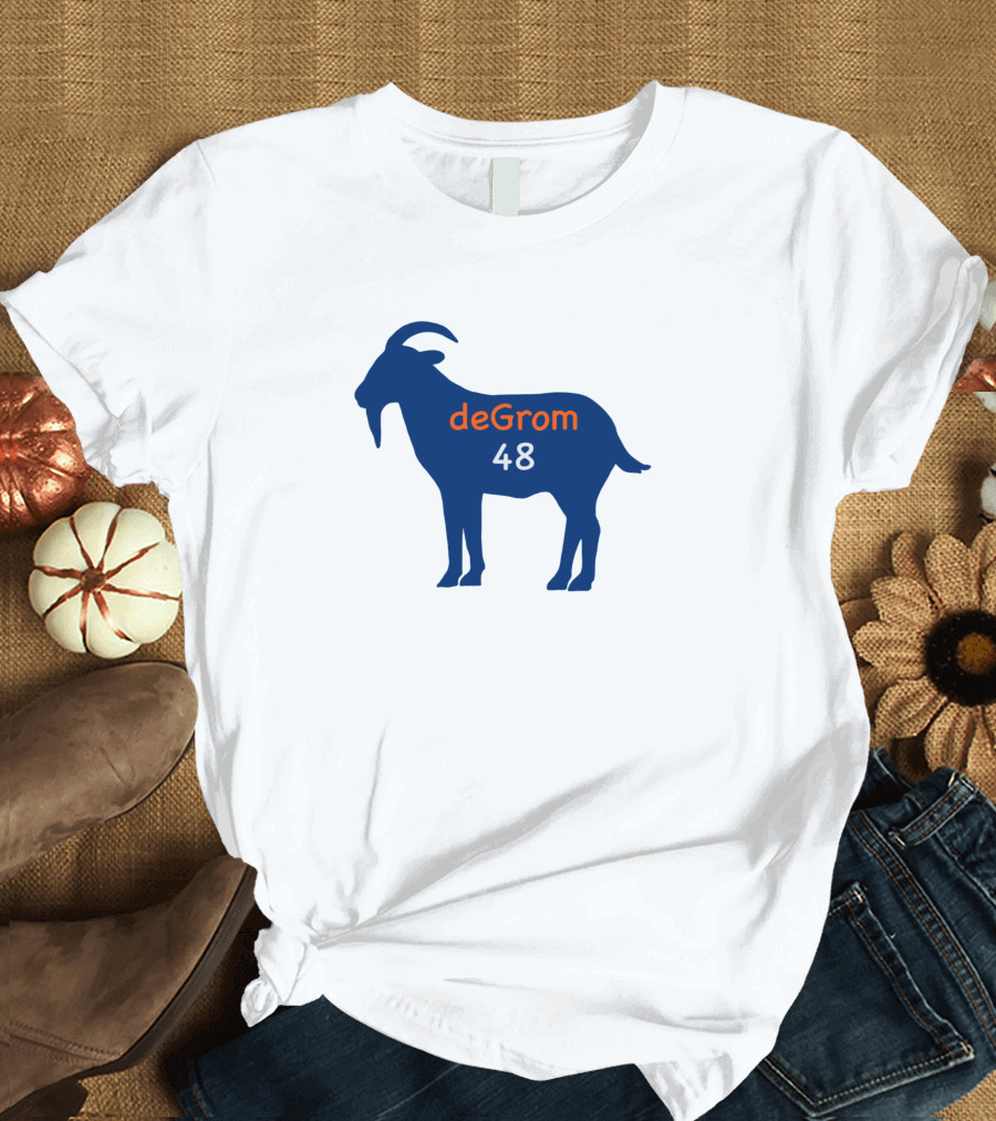 Jacob deGrom Goat Silhouette 48 Blue and Orange T-Shirt