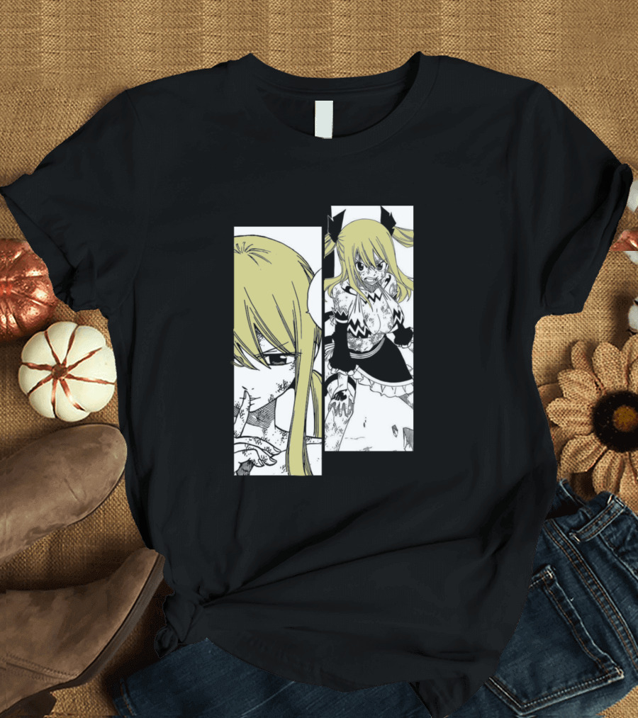 Lucy Heartfilia Manga Style Black and White Panels T-Shirt