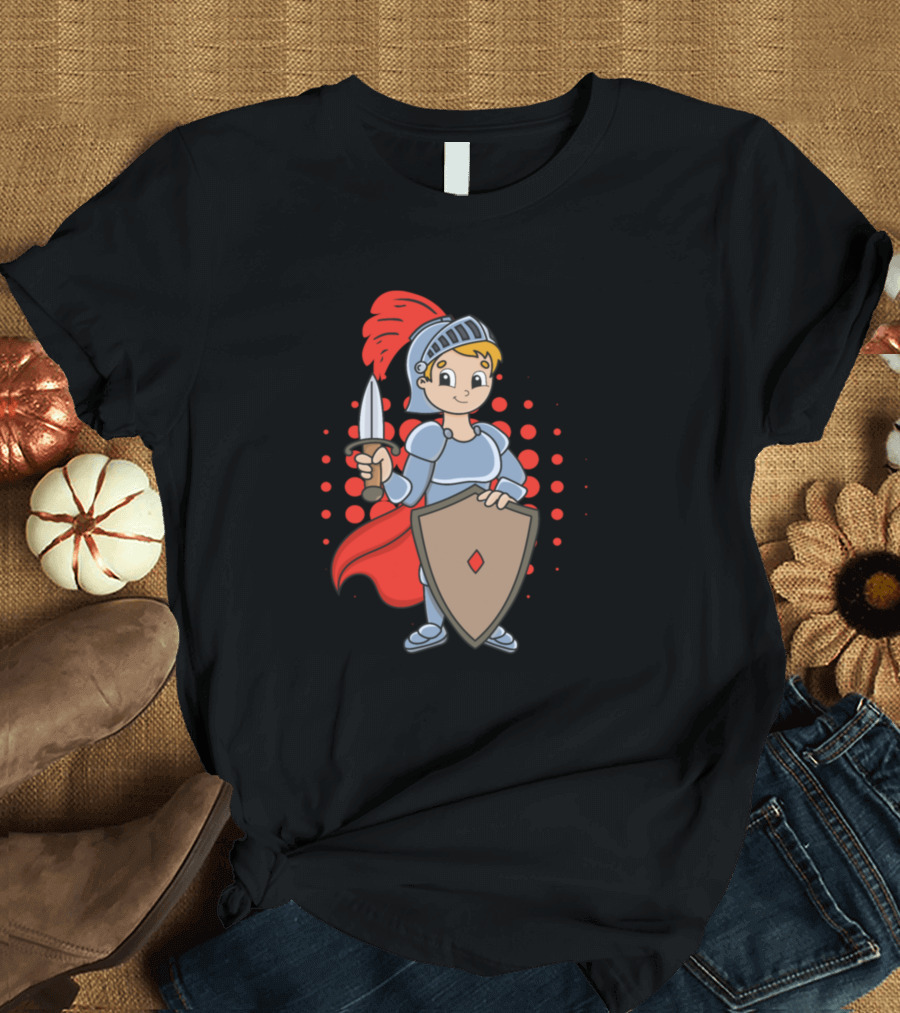 Young Brave Little Knight with Sword and Shield T-Shirt