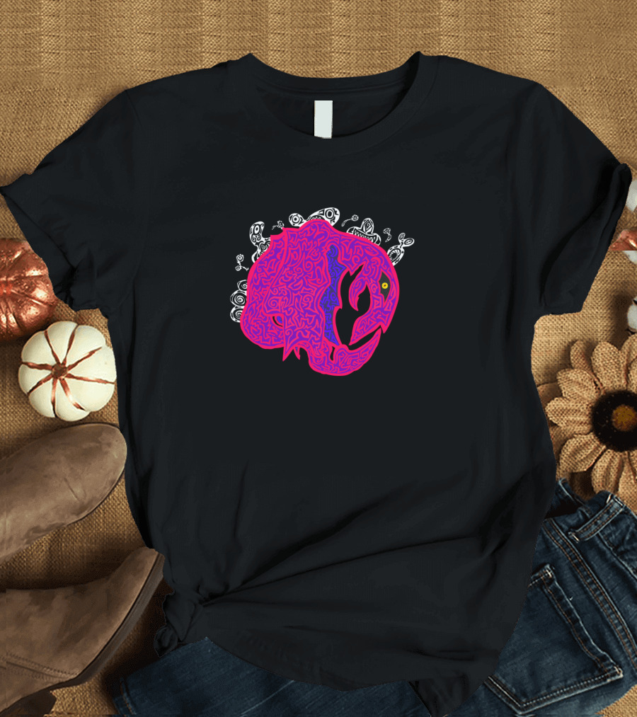 Madness Abstract Psychedelic Maze Pattern with Stylized Animal Face Elements T-Shirt
