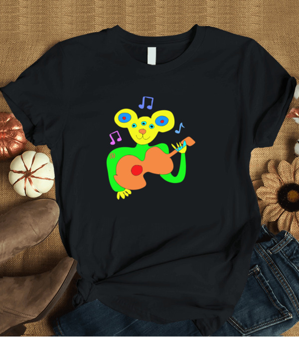 T-Shirt: Mouse Playing Guitar Psychedelic Music Notes T-Shirt Mouse Playing Guitar Psychedelic Music Notes T-Shirt