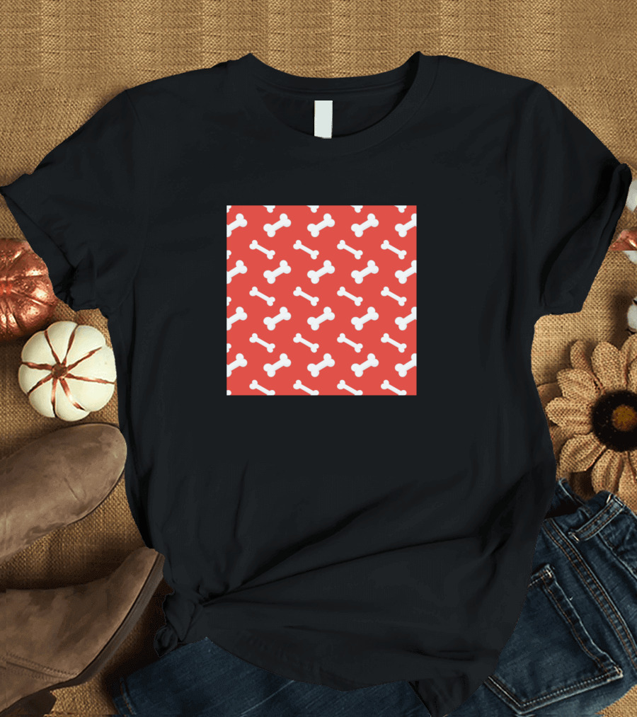 Neck Gaiter Red Dog Bones Puppy Pattern Neck Gator T-Shirt