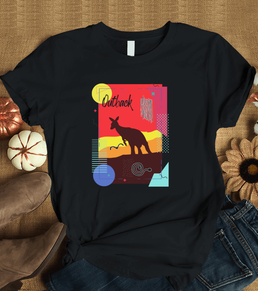 Outback Aussie Kangaroo Silhouette in Vibrant Geometric T-Shirt