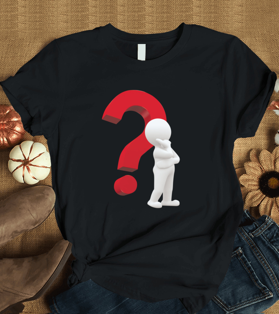 Question Mark Red Large Symbol White Figure T-Shirt