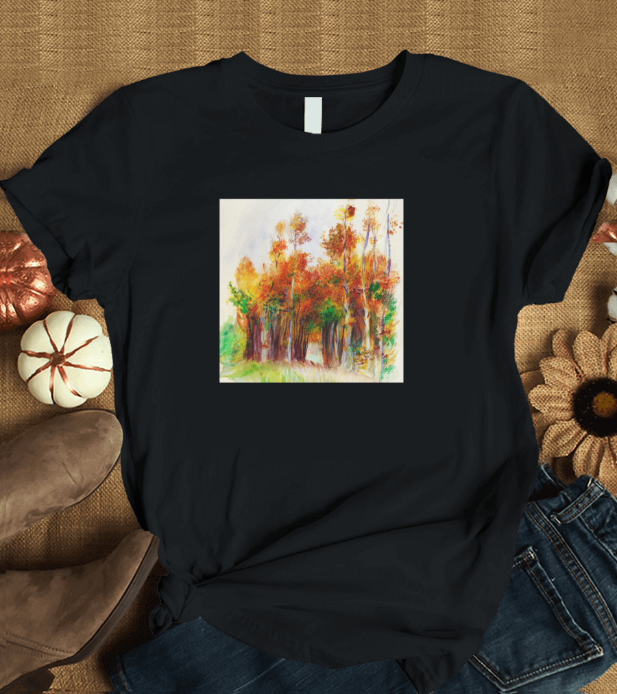 Renoir Neck Gaiter Grove Of Trees Autumn Foliage Painting T-Shirt