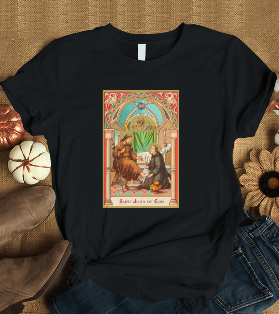 Saint John Of God Holy Card Washing Feet Scene T-Shirt
