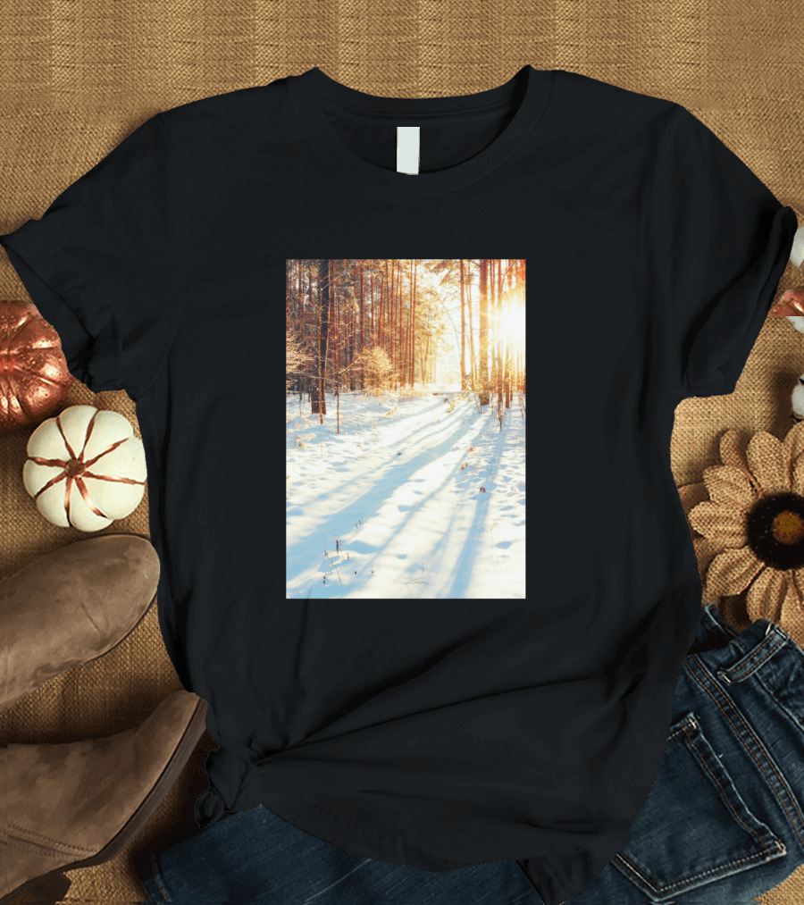 The Winter Forest Snowy Sunlit Path T-Shirt
