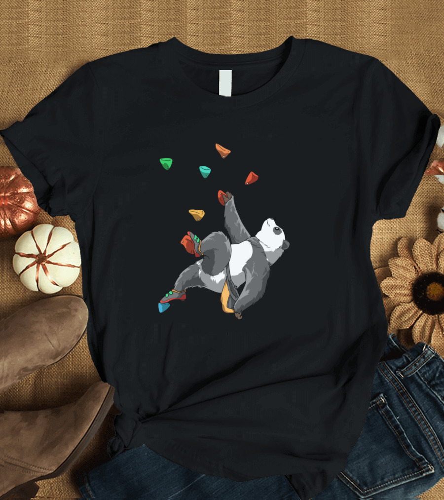 Panda Bouldering Rock Climbing Holds Adventure T-Shirt
