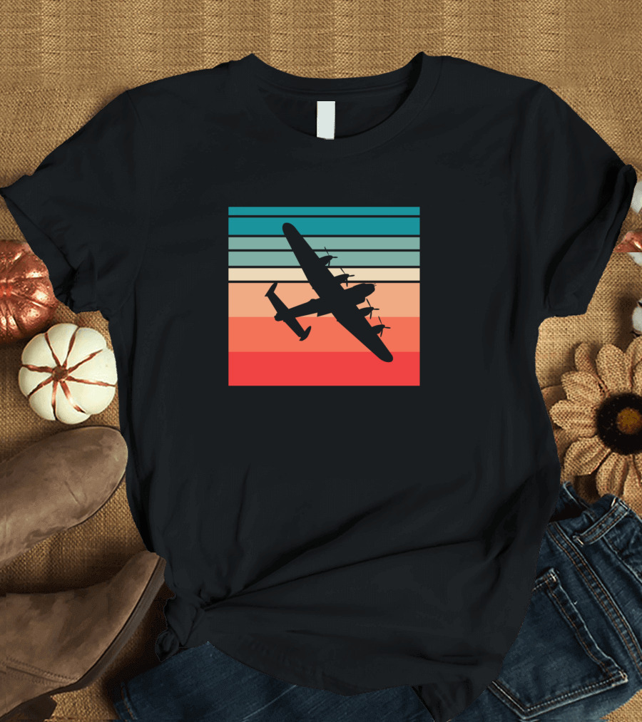 Retro Lancaster Bomber Silhouette with Gradient Background T-Shirt