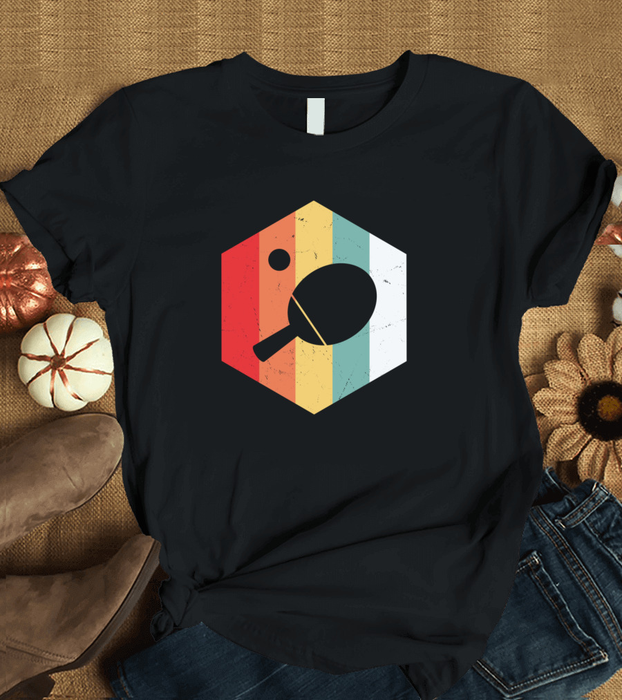 Retro Table Tennis Paddle Hexagon Vintage Stripes T-Shirt