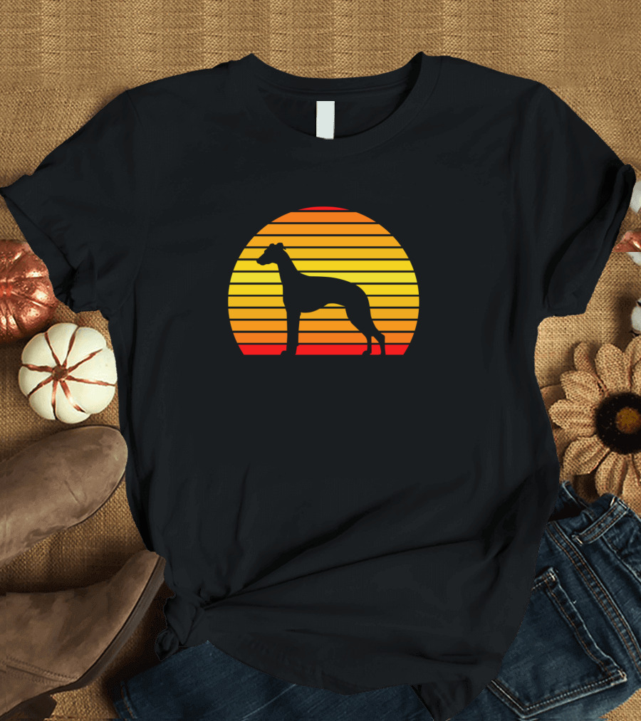 Whippet Silhouette Retro Sunset Circle T-Shirt