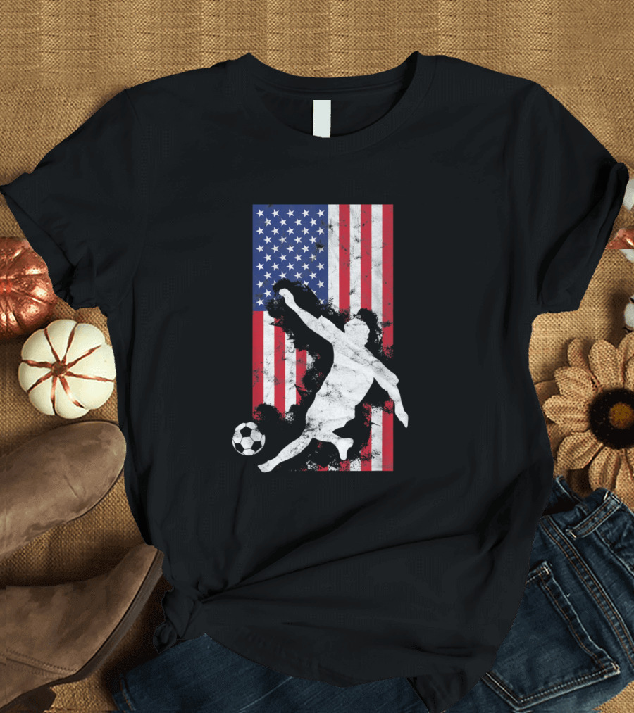 American Flag USA Soccer Lover Player Team Football Player T-Shirt