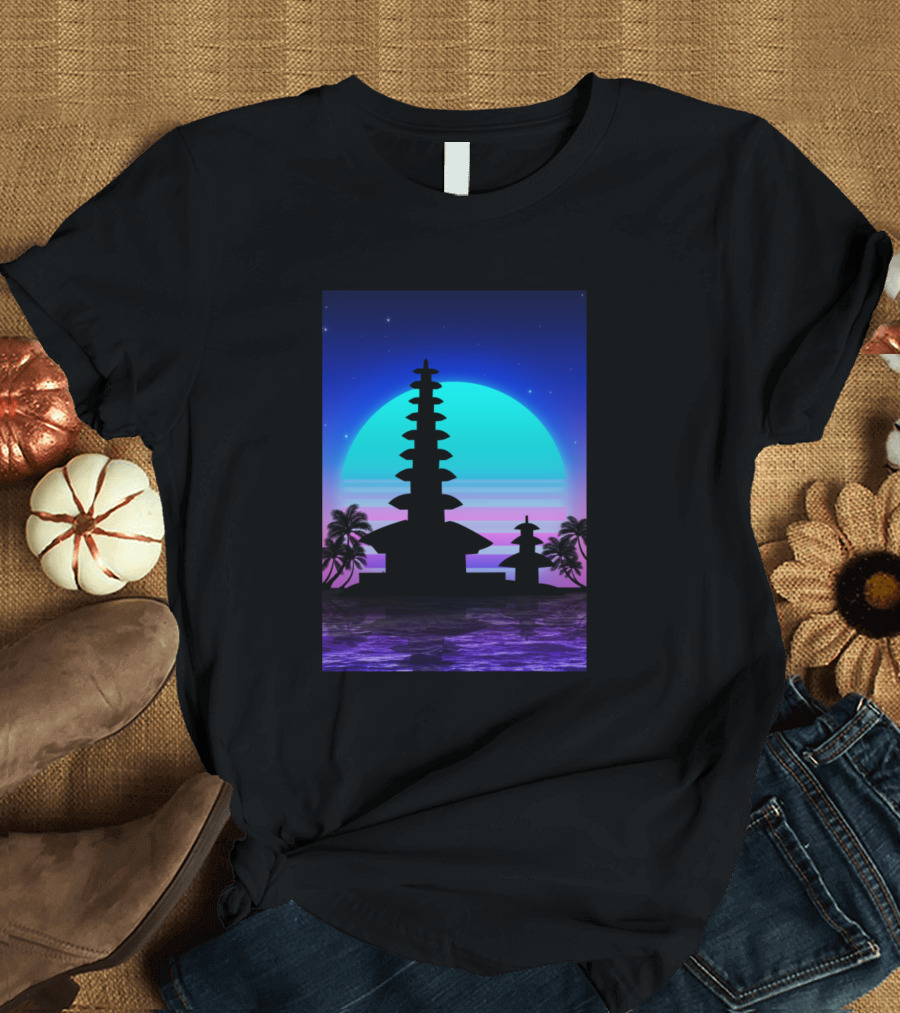 Bali Sunset 80s Retro Palm Silhouette Neon Vibes T-Shirt