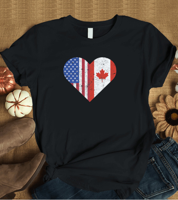 T-Shirt: United States Canada Heart Flag Canadian American Hometown T-Shirt United States Canada Heart Flag Canadian American Hometown T-Shirt