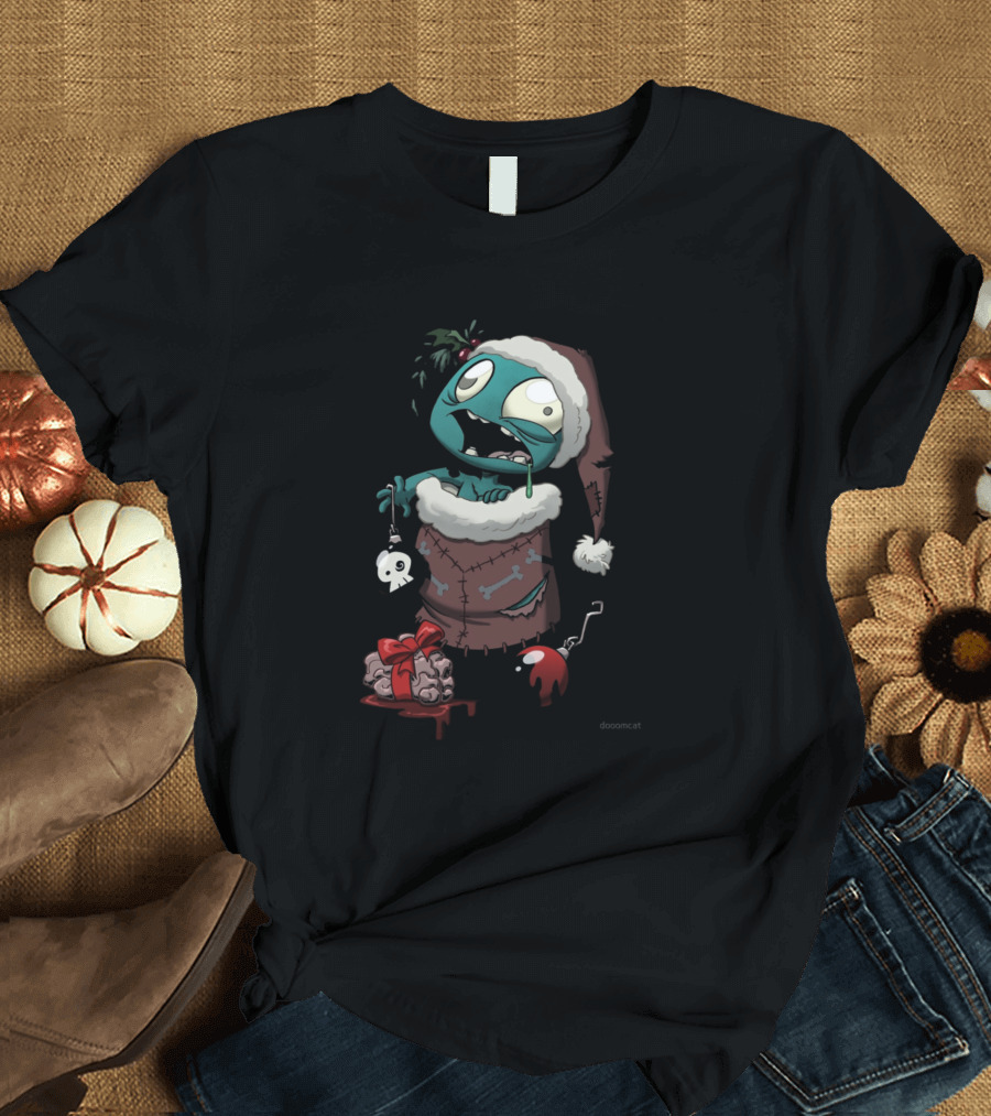 Stocking Stuffer Zombie Christmas Brain Present by Doomcat T-Shirt