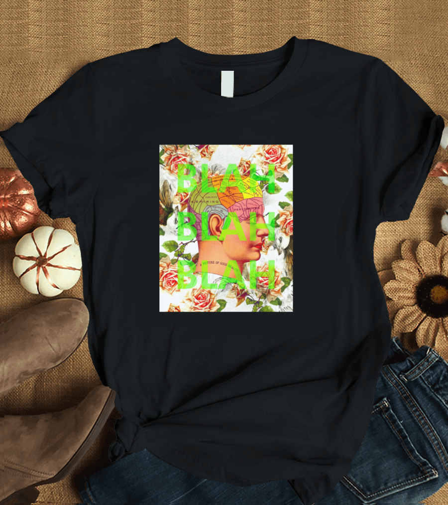 BLAH BLAH BLAH Phrenology Head with Roses and Birds T-Shirt