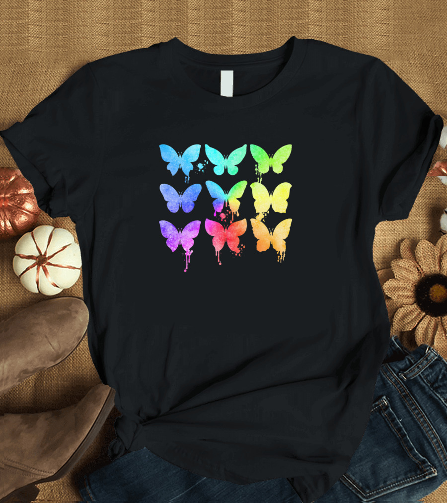 Butterfly Watercolor Rainbow Women Girl Toddler Mom Love T-Shirt