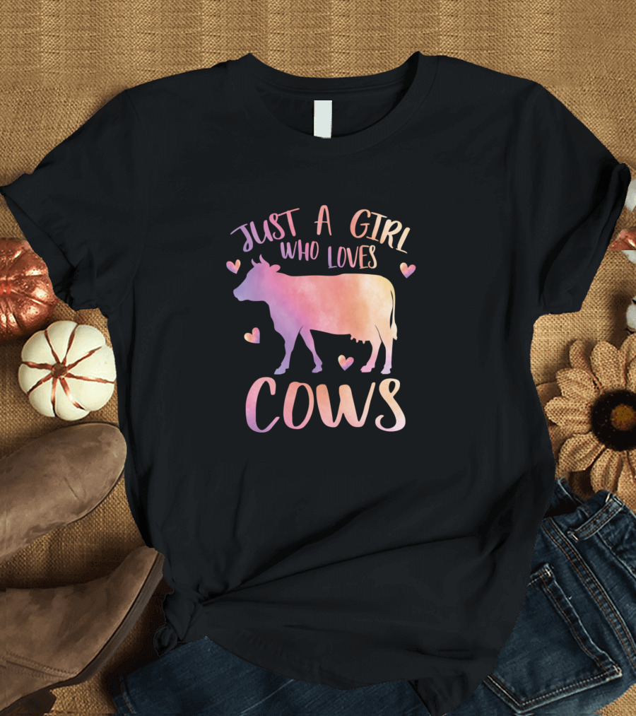 Just a Girl Who Loves Cows with Pink Hearts T-Shirt