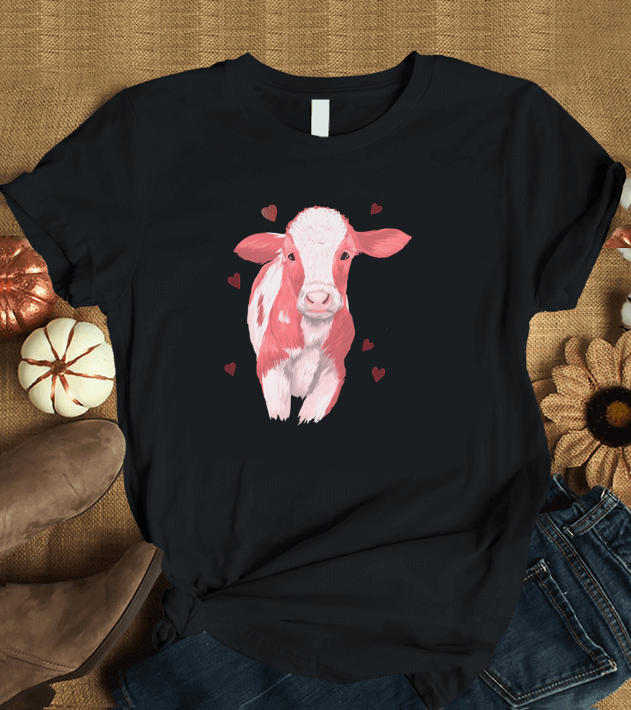 Cows Strawberry Milk Cow 189 Hearts Farming T-Shirt