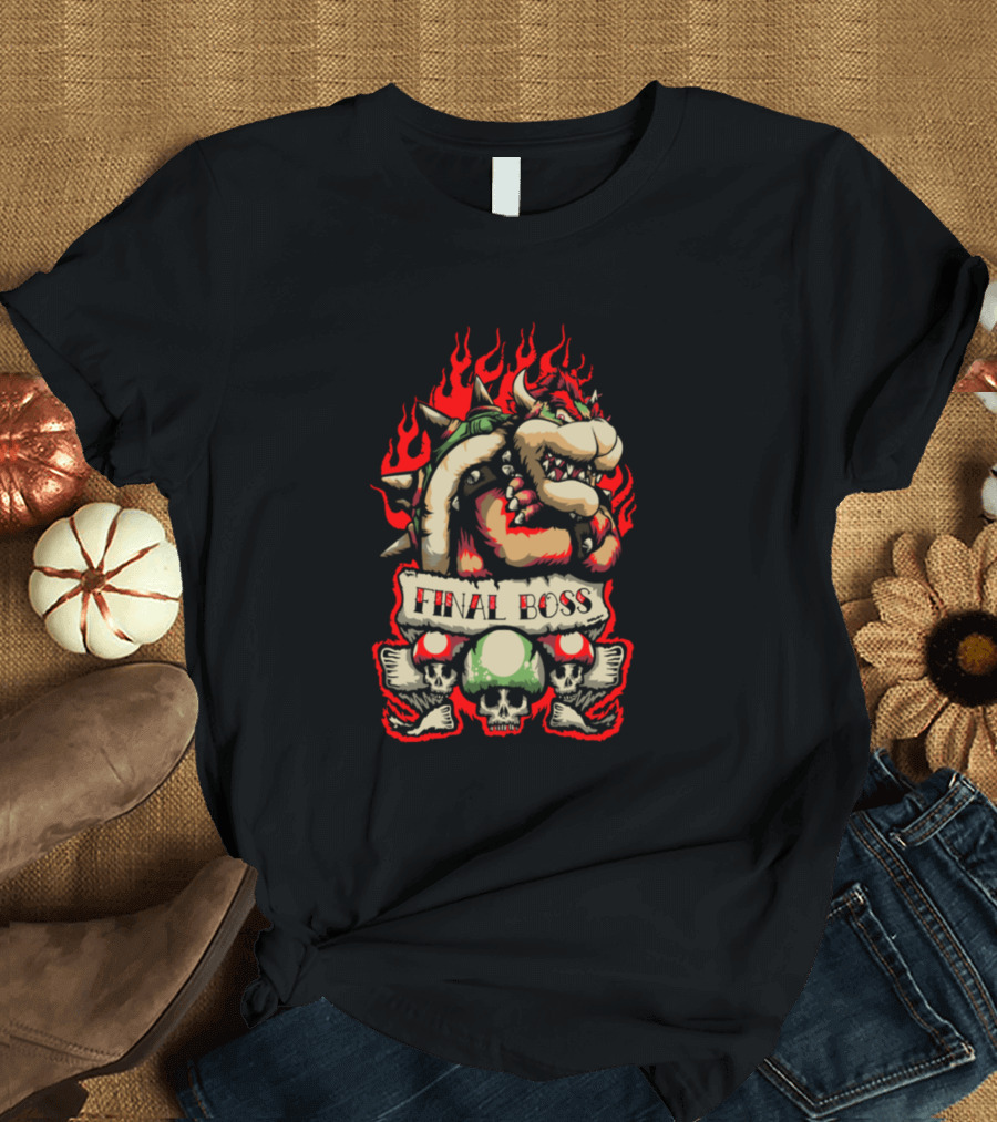 Final Boss Bowser Flames and Skulls T-Shirt