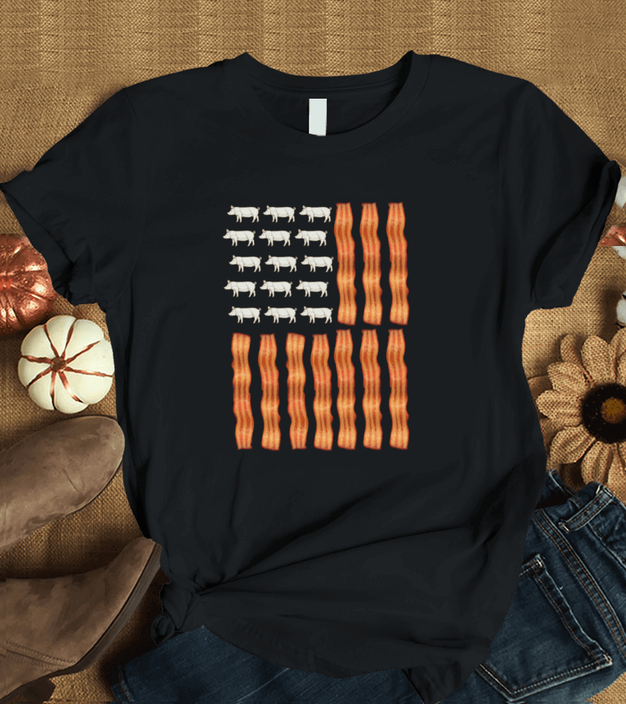 Usa Bacon Flag Pig Strips and White Piggies T-Shirt