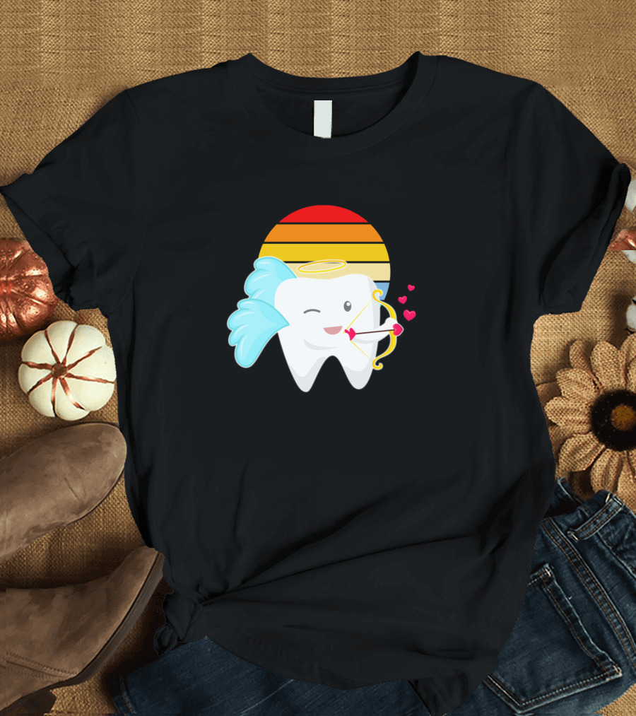 Valentines Day Dentist Dental Cupid Tooth Heart Sunset Archery Angel T-Shirt
