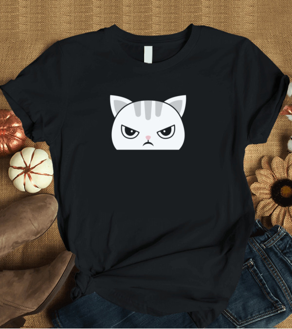 T-Shirt: Angry Pocket Cat Face Peeking Out Iron Grip T-Shirt Angry Pocket Cat Face Peeking Out Iron Grip T-Shirt