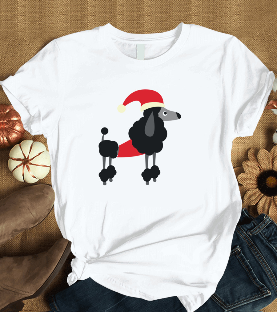 Beautiful Christmas Poodle Santa Hat T-Shirt