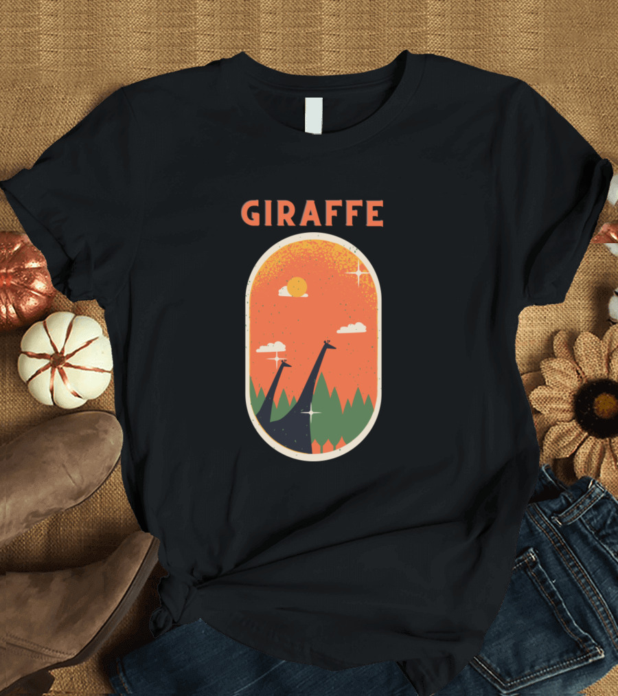 Giraffe Sunset Silhouette in Nature Scene T-Shirt