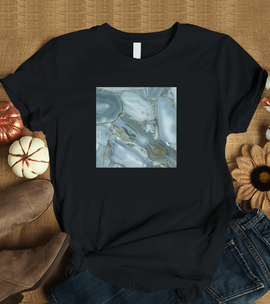 Blue Grey Marble Agate Stone T-Shirt