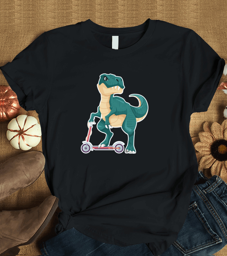 T-Rex Dinosaur Riding a Red Scooter T-Shirt