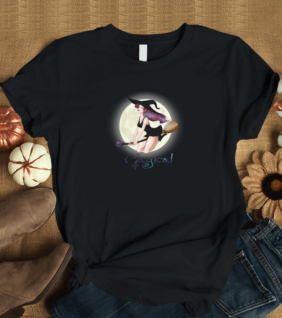 Magical Flirty Witch Moonlight Broomstick T-Shirt