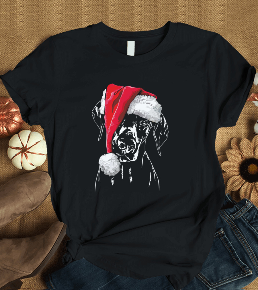 Santa Hat Doberman Christmas Dog T-Shirt