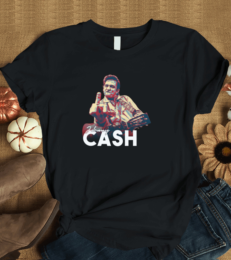 Johnny Cash Middle Finger Guitar Iconic Image T-Shirt
