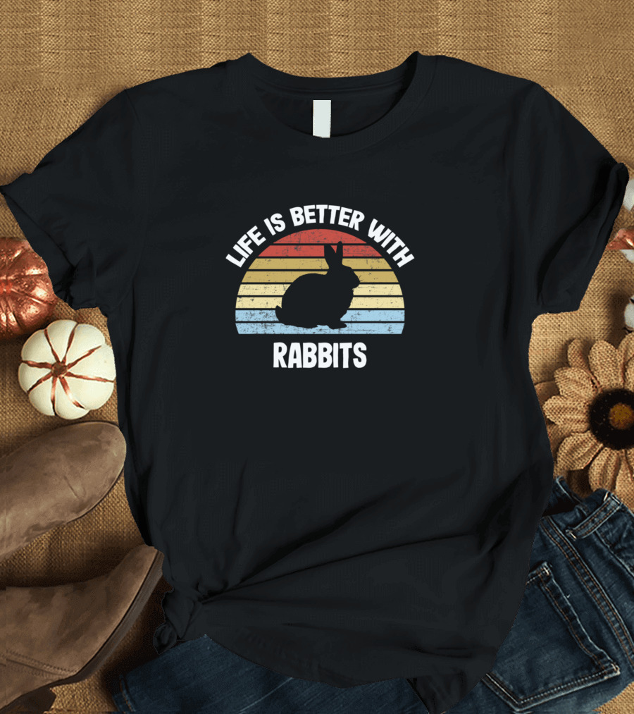 Life Is Better With Rabbits Retro Sunset Rabbit T-Shirt